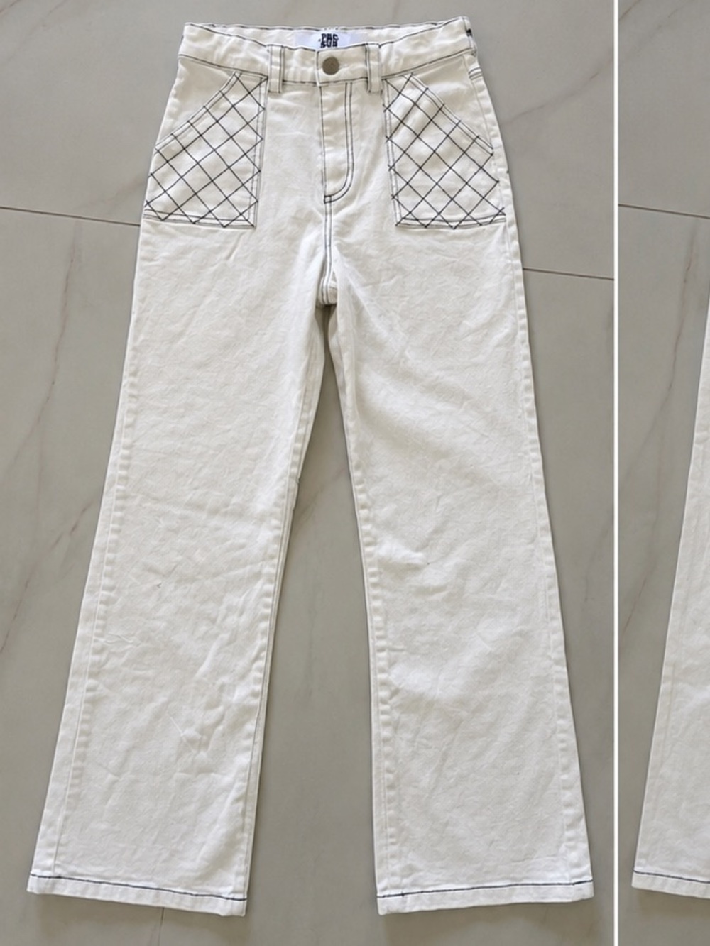 Tiger Mist White High-Rise Straight Jeans with Contrast Stitching XS